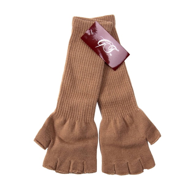 Gravity Threads Long 11" Knit Arm Warmer Warm Fingerless Gloves, Khaki