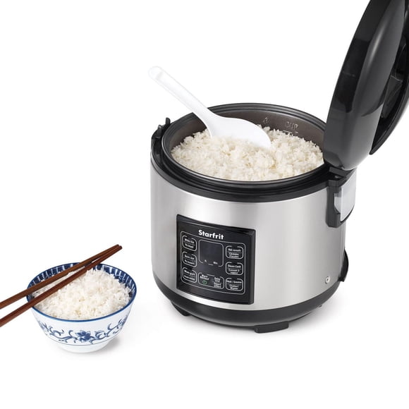 Starfrit Cuiseur à riz électrique, Capacité de 14-tasses (80oz), Récipient antiadhésif, Comprend Tasse à mesurer, Panier vapeur et Cuillère de service