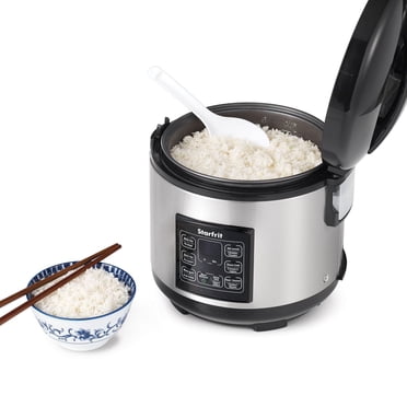 Starfrit Electric Rice Cooker, 14-cup (80oz) Capacity, Non-Stick Removable Container, Comes with Measuring Cup, Steamer Basket and Serving Spoon
