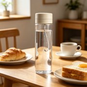 Roiihwy 600ml Water Bottle Frosted with strainer insert, Large Durable Portable Sports Water Bottle for Gym Classroom, Beige