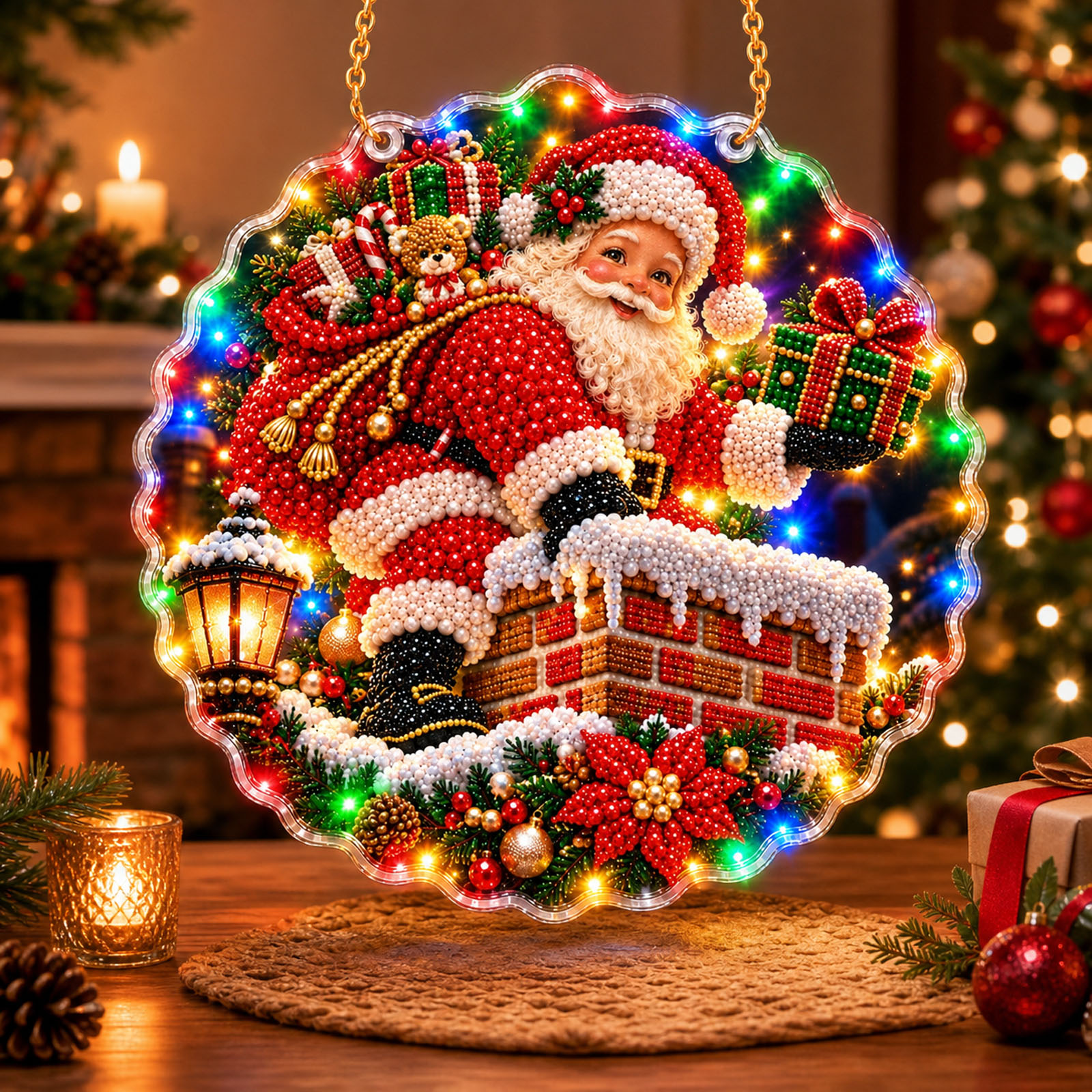 Light Sign Drawing Christmas DIY Light Hanging Ornament, Acrylic Diamond Art Wreath, LED ...