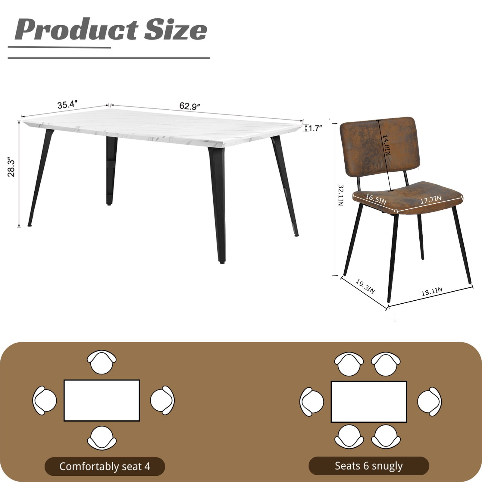 Ensemble de salle à manger élégant 5 pièces Homy Casa avec chaises en simili-suède et table en imitation noyer de 160 cm