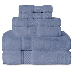 Gogreen Blue Bath Towel Sets of 6 Pieces, 2 Bath Towels 2 Hand Towels 2 Washcloths, 100% Cotton Highly Absorbent Towels for Bathroom, Gym, Hotel (Blue)