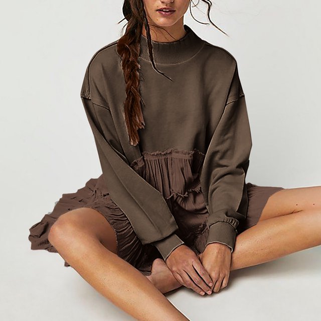 LSLJS Womens Oversized Sweatshirt Dress Long Sleeve Crewneck Pullover Tops Sweatshirts Mini Dress, Plus Size Dress