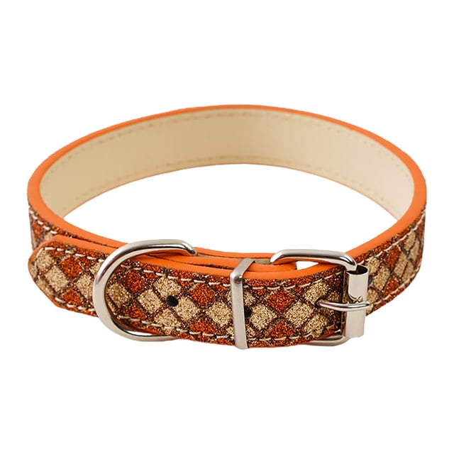 Reflective Instagram Wind Leather Check Pet Collar for Cats and Small Dogs with Glowing Light Ring