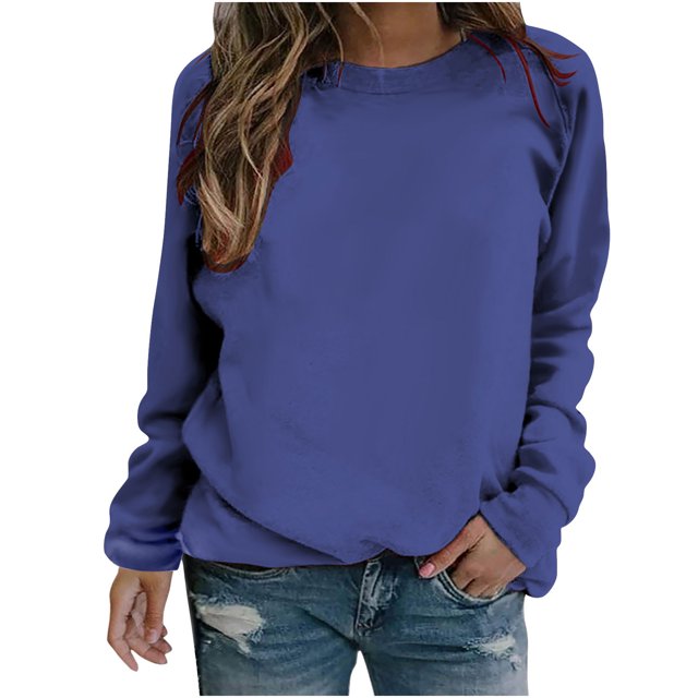 Yuyuzo 2025 Automne Chandail Sportif Uni pour Femme Décontracté Ample à Col Rond Raglan à Manches Longues Tunique à Enfiler Hauts Bleu Pâle