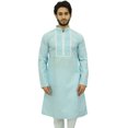 thumbnail image 1 of Atasi Ensemble Kurta Pyjama Bleu de Designer pour Homme Chemise Punjabi Longue en Coton-Petit, 1 of 6