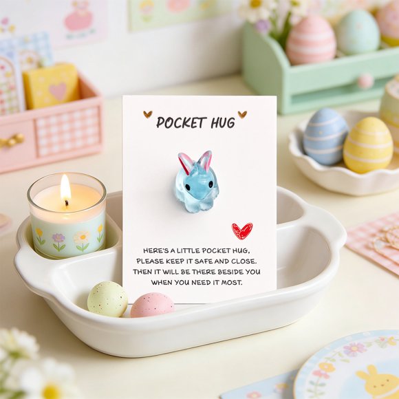 Tdxkok Carte de Poche Lapin d'Encouragement en Anglais pour Bureau, Décorative, Inspirante, Bénédictions et Messages Affectueux, Joyeuses Pâques Décorations