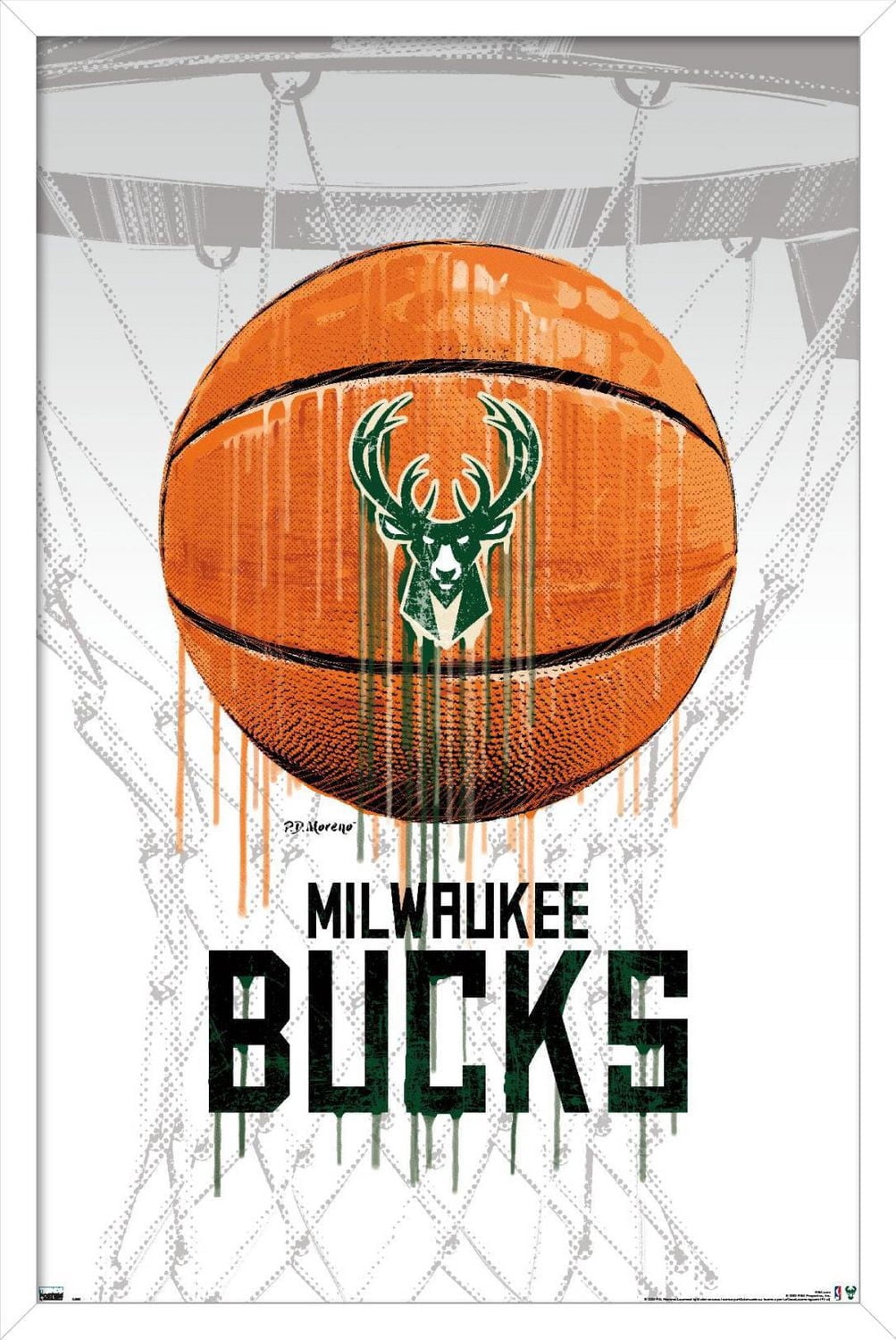NBA Milwaukee Bucks - Drip Ball 20 Wall Poster, 22.375" x 34" Framed