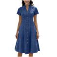 thumbnail image 3 of Yuyuzo Robes d'Été pour Femmes Chemises à Boutons Col en V Robes Ligne Décontractée Couleur Unie Robe Midi, 3 of 7