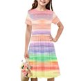 thumbnail image 1 of Aubaines du Jour Liquidation Iumwxz Robe Tunique Plissée Robe Ample Ligne A Robe Robe Col Rond Imprimé Dégradé Manches Courtes Robes pour Enfants Robe Stylée pour Voyage 4-14a, 1 of 7