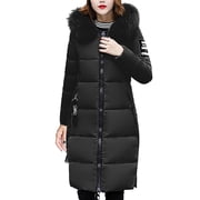 EGNMCR Womens Long Puffer Coat, Long Sleeve Padded Winter Down Coats, Hooded Parka Jacket Women Solid Casual Thicker Winter Slim Down Lammy Jacket Coat Overcoat Women Coat