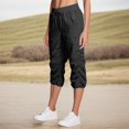 thumbnail image 1 of Pantalons Cargo Légers à Taille Élastique Réglable pour Femmes, Capri, à Enfiler, Séchage Rapide, Bas Resserré, avec Poches, Noir TG, 1 of 9