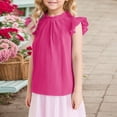 thumbnail image 2 of Girls Ruffle Short Sleeve Shirts Cute Summer Frill Neck Pleated Textured Blouse Tops, 2 of 7
