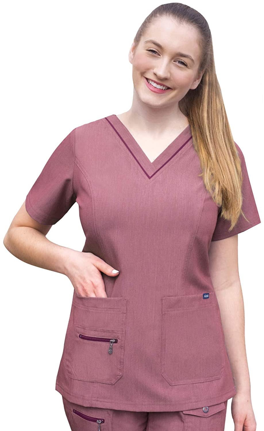 Adar Pro Heather Sarraus pour Femmes - Haut de Sarrau à Encolure en V Rehaussée - P4212H - Heather Wine - S