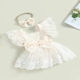 thumbnail image 3 of Infant Romper Dress Lace Flower Fly Sleeve Jumpsuits with Headband, 3 of 8