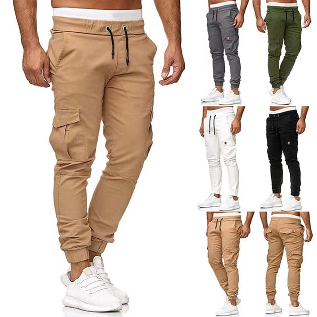 Maoww Cotton Men Trousers Solid Color Replacement Stylish Washable Easy Matching Middle Waist Home Long Pant Clothes Green XL