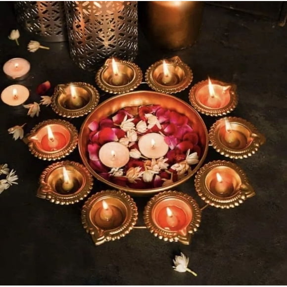 Diya Shape Flower Decorative Urli Bowl for Home Handcrafte Bowl for Floating 14"