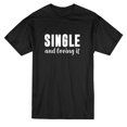 thumbnail image 1 of Single and Loving It Graphic Quote Men's Black T-shirt, 1 of 1