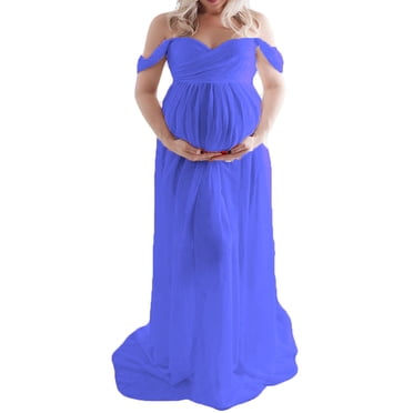 Julyccc Robe Maxi de Maternité à Épaules Dénudées avec Fente avant pour Séance Photo