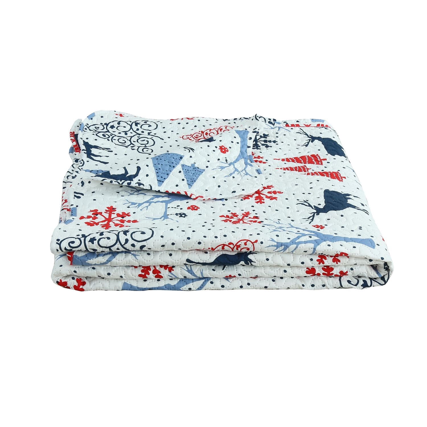 Marina Decoration Rich Printed Embossed Pinsonic Coverlet Bedspread Ultra Soft Bedding Summer Christmas Quilt Set with Shams, Xmas Reindeer and Tree Pattern
