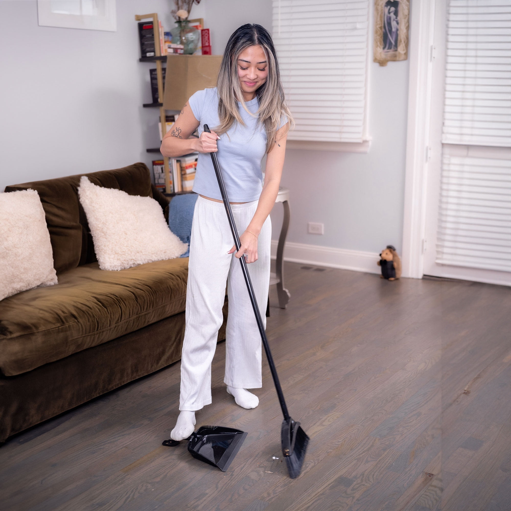 Strong Sweep Broom with Step-On Dustpan
