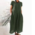 thumbnail image 2 of 2025 Robes d'Été pour Dames Confortables Amples Confortables Couleur Unie Manches Courtes Midi Robe Femme Longue Robe Grande Taille Robe Nuisette Longue Robe d'Été Longue pour Femmes Robe à Boutons devant, 2 of 8