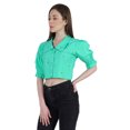 thumbnail image 3 of Moomaya Puff Sleeve Crop Top For Women Solid Button Down Collar Designer Shirt, 3 of 7