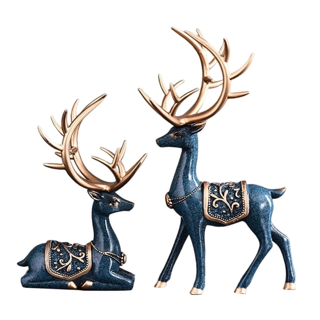 veasfak Statue Européenne de Renne, Figurine de Cerf à Collectionner Résine Artisanat Cerf Amant Option 3-Bleu