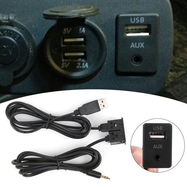 Loewten AUX Extension Cable,Dash Audio Adapter,3.5mm AUX Extension Cable Adapter Flush Mount USB Port Headphone Jack Panel Mounting For Car Boat