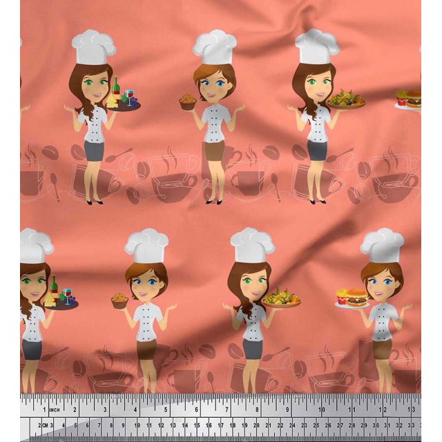 Soimoi Tissu Crêpe polyester Imprimé Fille au Mètre 52 Pouces de Large
