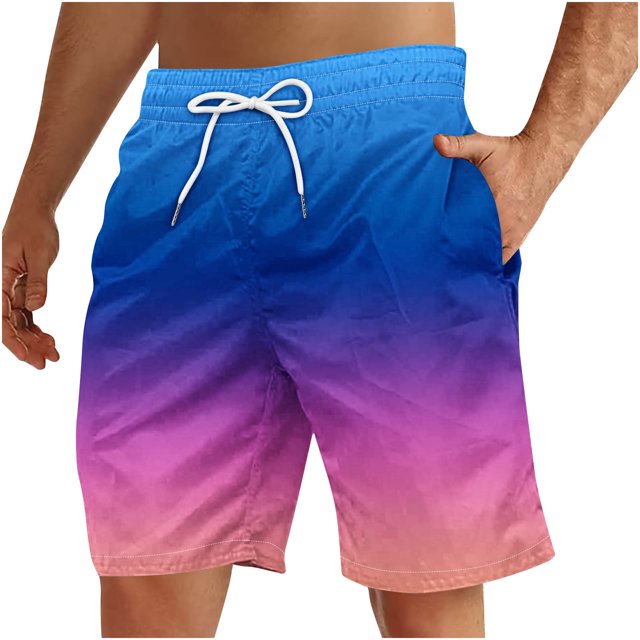 LOVZFMLL Men's Shorts Quick Dry Gradient Color Swim Trunks Beach Board Shorts with Pockets Bathing Suits Swimwear Blue B L