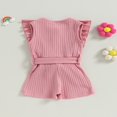 thumbnail image 4 of Toddler Baby Girl Clothes Rompers Ribbed Ruffle Sleeveless Button Belted Romper Short Jumpsuit Summer Outfit Brick Red 12-18 Months, 4 of 7