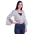 thumbnail image 3 of Moomaya Printed Womens Crop Top Wrap Style Top Wear Ruffle Long Sleeve Casual Summer Blouse, 3 of 5