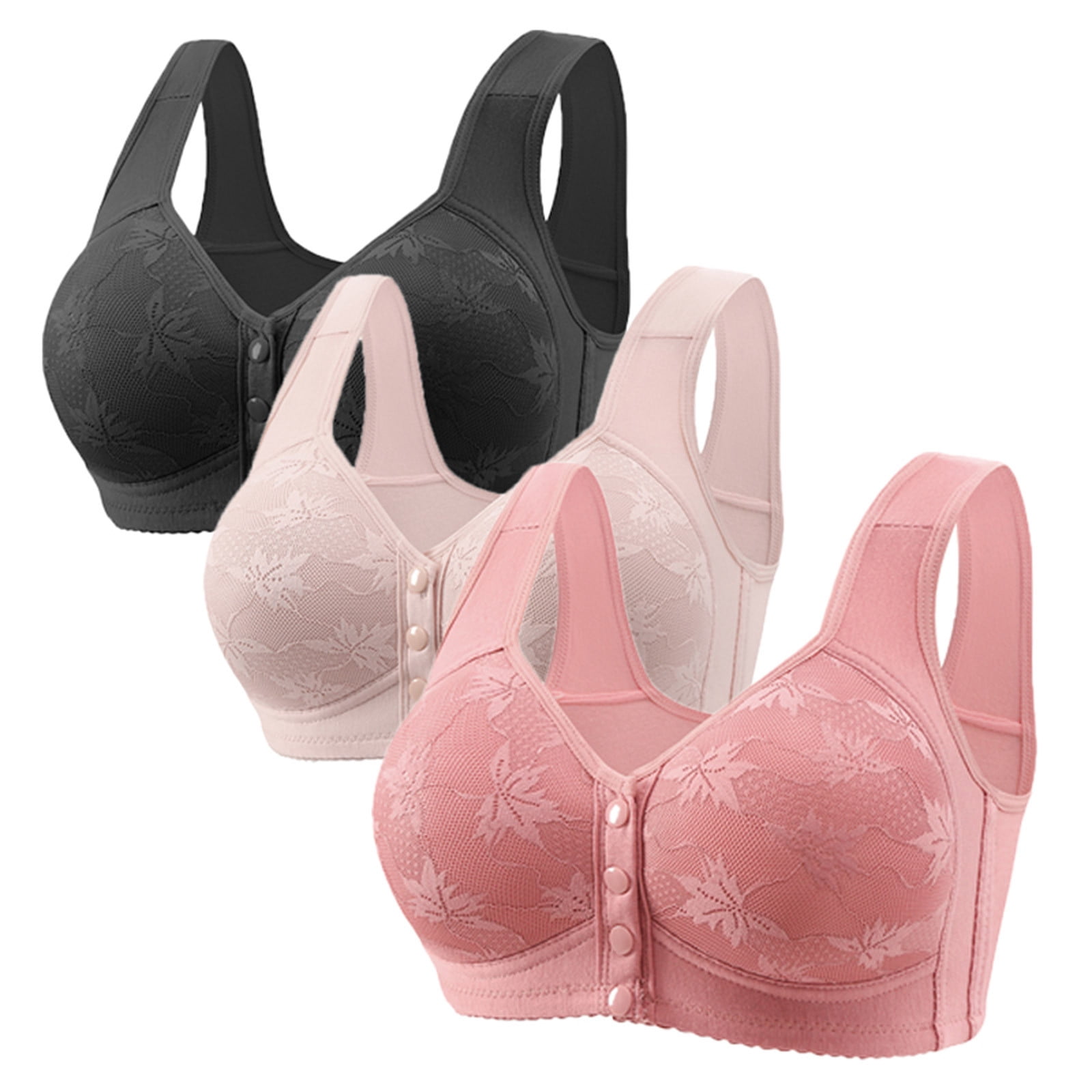 Timegard 3pc Front Closure Bras for Women Plus Size Wirefree Full Coverage Comfort Everyday Bralette
