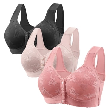 Seamless Comfort Bra Clearance 3 Pack Front Snap Closure Bras for Women, No Underwire Push up Bra Plus Size Front Button Comfort Cotton Bras Bras for Women Comfortable New Black 3XL