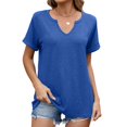thumbnail image 2 of LYMAYTER ‌V Neck Top for Women Solid Color Short Sleeve Breathable Spring Summer Loose Tees for S-2XL, 2 of 10