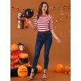 thumbnail image 2 of INSPIRE CHIC Hauts pour Femmes Non Doublés Col Rond Manches au Coude Coupe Ajustée T-Shirt Décontracté TP Rouge Blanc, 2 of 6