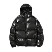 WRKEKC Down Jacket Mens Hooded Shiny Puffer Jacket with Zipper Pockets Long Sleeve Quilted Cotton Outerwear Winter Warm Casual for Men