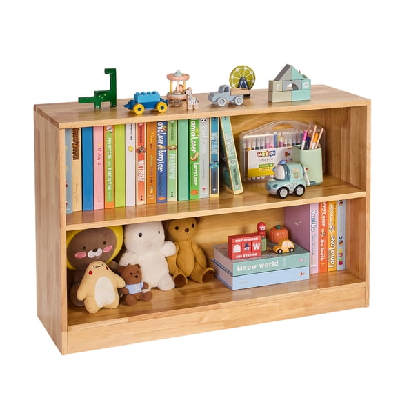 VEVOR Montessori Bookshelf, 35.4 in Width Toy Storage Organizer,  2-Tier Kids Display Storage Cabinet, Daycare Furniture, Kids Bookshelf for Bedroom, Nursery, Living Room, Entryway, Preschool, Brown