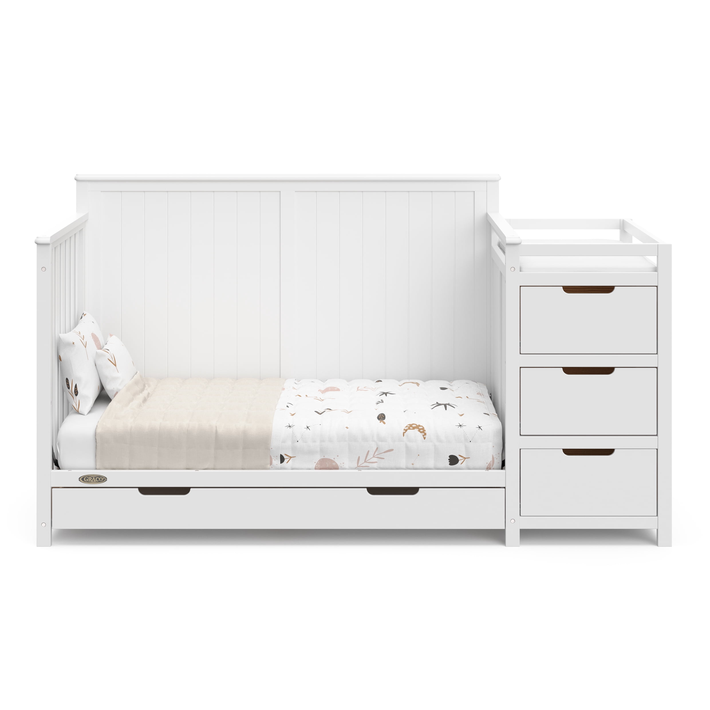 Lit de bébé convertible 5 en 1 avec tiroir et table à langer Hadley de Graco, Blanc