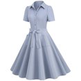 thumbnail image 3 of Gspmoly Robes pour Femmes, Robe Rétro pour Femmes à Col en V, Manches Courtes, Nœud, Boutons, Ceinture, Ourlet de Jupe Grand, Robe, Robes de Cocktail pour Femmes Offres du Jour, 3 of 4