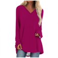 thumbnail image 1 of KIHOUT Spring Winter Womens Tops Solid Color T-shirt Long Sleeves Blouse V-Neck Casual Mid-Length Blouse Tops, 1 of 5