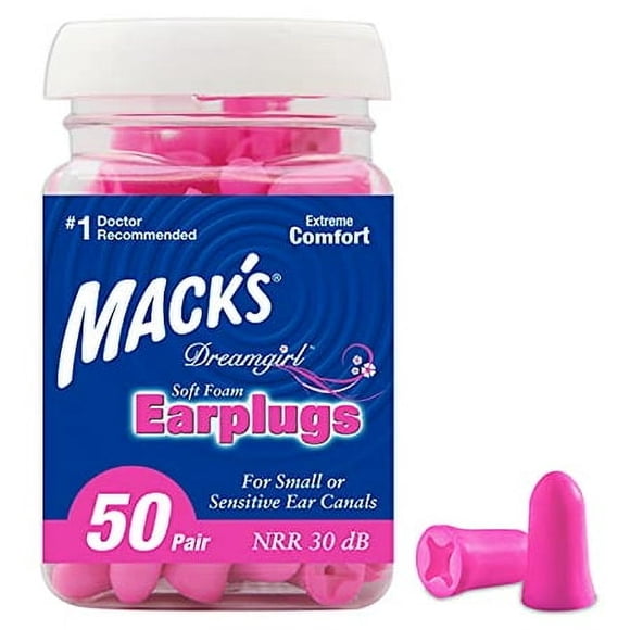 Macks Dreamgirl Soft Foam Earplugs, 50 Pair, Pink - Small Ear Plugs for Sleeping, Snoring, Studying, Loud Events, Traveling & Concerts