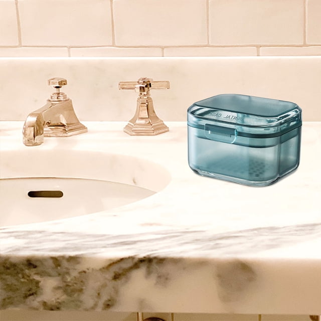 Boovnll Portable Denture Box, 3 Layer Denture Cup with Filter Denture Bath Box Small Retainer Cleaner Box Mouth Guard Braces Travel Container for Storage and Soaking, Storage, Organization and Storage