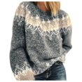 thumbnail image 1 of Manches Longues pour Femmes Mode Femmes Manches Longues Imprimé Léopard Patchwork Tricoté Chandail Chaud, 1 of 3