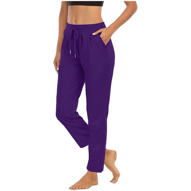 Jsaierl Women's Straight Leg Sweatpants Drawstring High Wasited Athletic Cropped Pants Solid Color Workout Jogger Sweat Pants with Pockets
