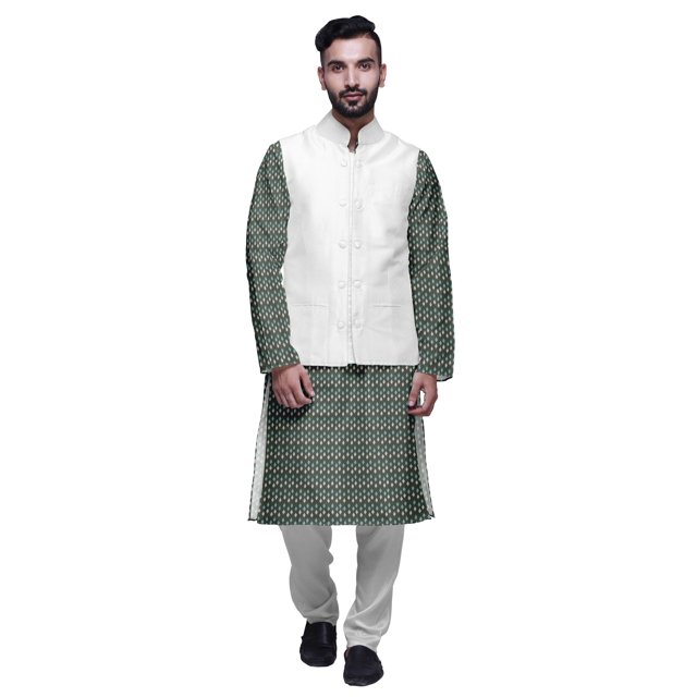 Atasi Ensemble Kurta Pyjama Indien pour Hommes, Veste Imprimée Classique Décontractée