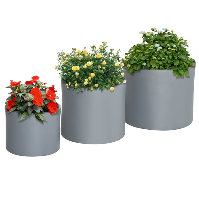 Outsunny Ensemble de 3 Pots de Fleurs, Pots de Fleurs avec Trous de Drainage