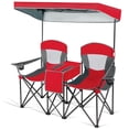 thumbnail image 3 of Gymax Folding 2-person Camping Chairs Double Sunshade Chairs w/ Canopy Red, 3 of 10